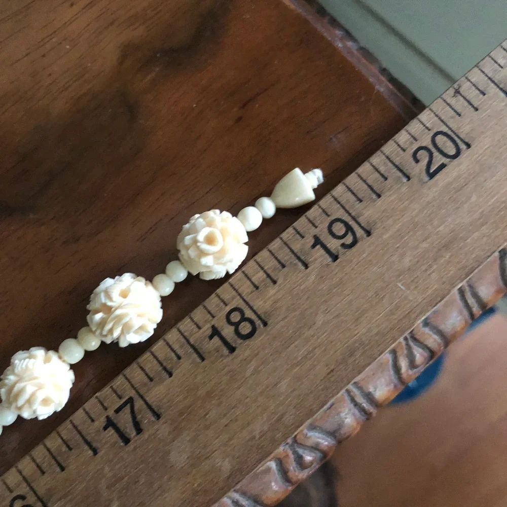 Antique Carved Roses Ivory Necklace